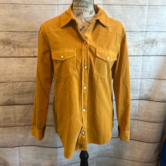Elliott Lauren Corduroy Shirt Snap Front Closure Relaxed Fit Size XS Gold - Picture 1 of 9